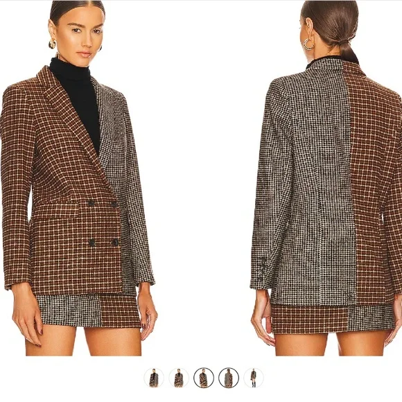 Rails Cody Blazer Womens Small brown mixed mini check wool blend - Picture 2 of 7